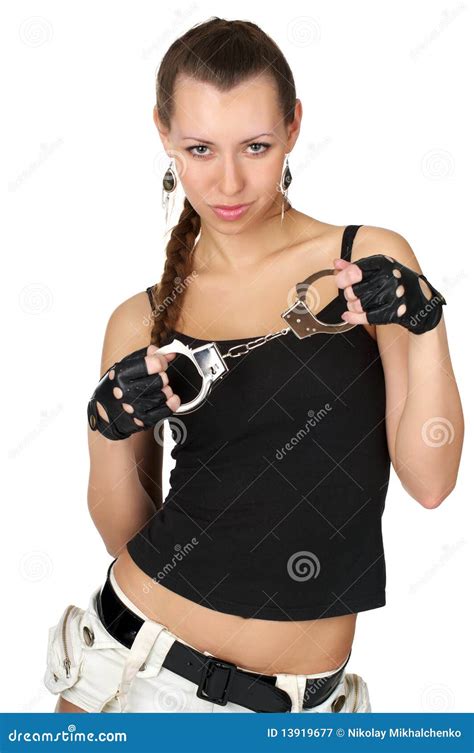 beautiful woman with handcuffs stock image image of pretty freedom 13919677