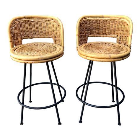 Woven rattan counter stool doesn't neglect durability. Mid Century Wicker Rattan Counter Height Bar Stools | Chairish