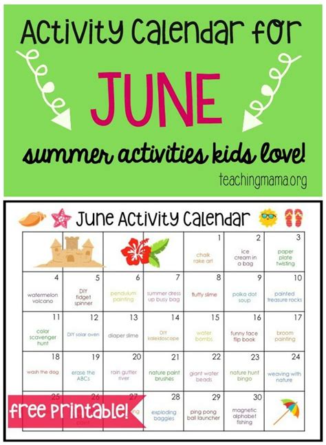 June Activity Calendar June Activities Summer Activities For Kids