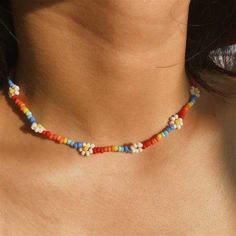 Boho Handmade Colorful Flower Rainbow Beaded Choker Necklaces Sunifty