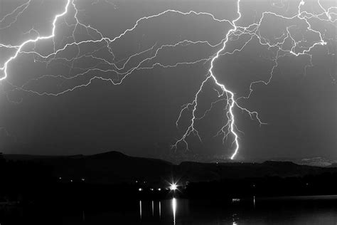 Black And White Massive Lightning Strikes Photograph By