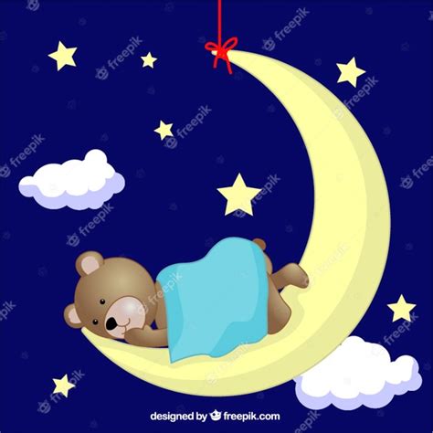 Teddy Bear Sleeping On Moon Vector Free Download