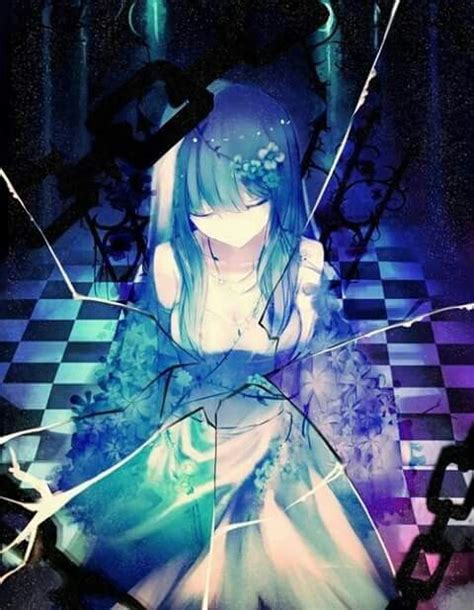 Anime Sad Girl With Blue Hair Anime Art And Girl