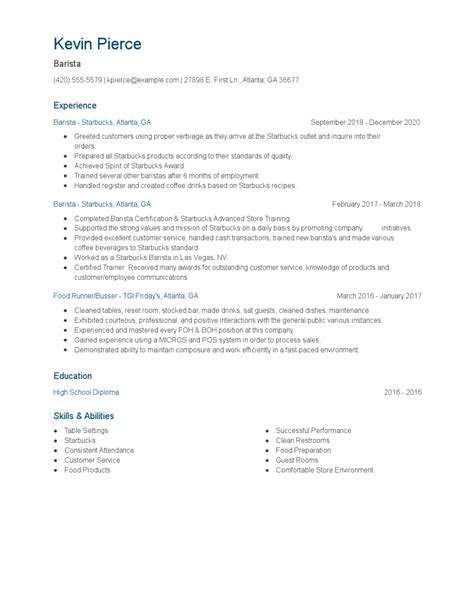 Currently working at starbucks again as of january 2017. Barista Resume Examples and Tips - Zippia