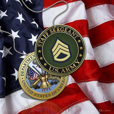 U S Army Staff Sergeant Rank Insignia And Army Seal Over American