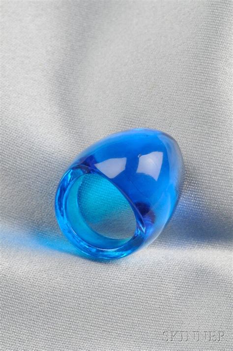 Molded Glass Ring Lalique Designed As A Domed Blue Cabochon Lalique Glass Rings Glass Jewelry