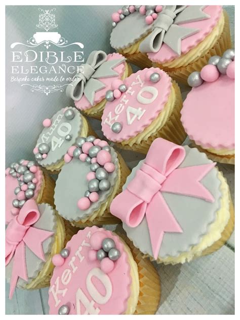 Grey And Pink 40th Cupcakes Cupcakes Edible Desserts