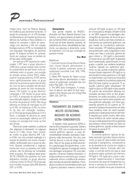 Pdf Tratamento Do Diabetes Melito Gestacional Baseado Em Achados