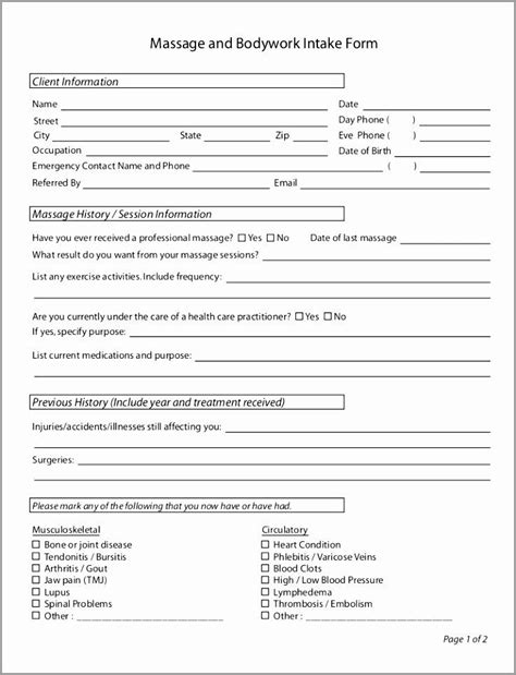 Counseling Intake Form Template Inspirational 5 Massage Therapy Intake