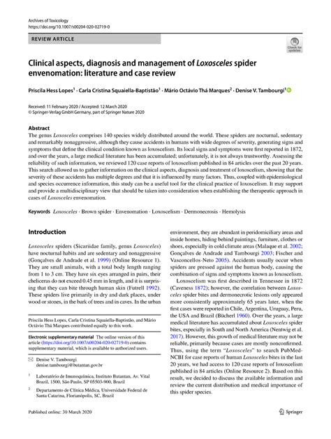 Clinical Aspects Diagnosis And Management Of Loxosceles Spider