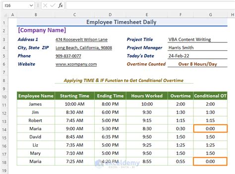 Excel Formula For Overtime Over 8 Hours 4 Examples