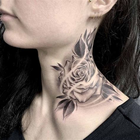 A Rose By Nikita Vasyliev Neck Tattoos Women Front Neck Tattoo Side