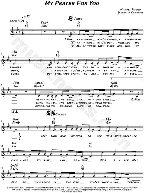 Alisa Turner "My Prayer for You" Sheet Music (Leadsheet) in Eb Major