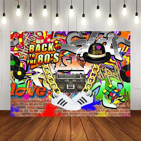 Buy Retro 80s Theme House Party Backdrop Hip Hop Graffiti Art Brick