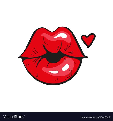 Sexy Red Lips In A Kiss Of Love And Red Heart Vector Image