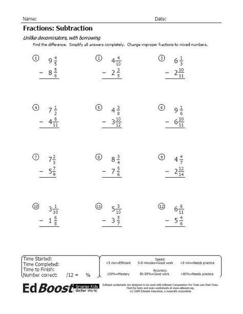 Subtraction Mixed Numbers With Regrouping Worksheet