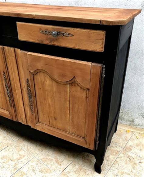 Cannage, bois de manguier, mdf, poignées en laiton. buffet ancien noir et bois - Le specialiste du meuble ancien