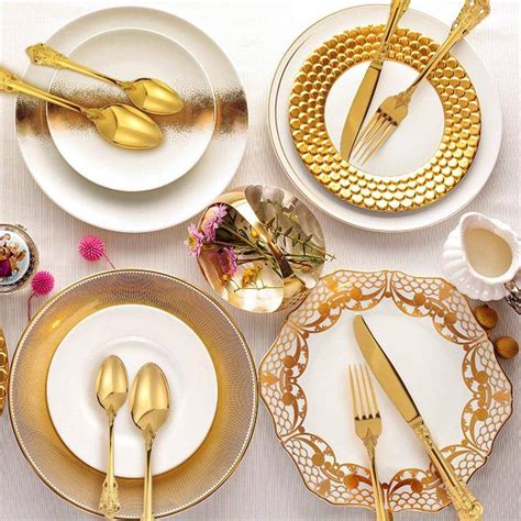 16pcs Luxury Gold Dinnerware Set Golden Plated Wedding