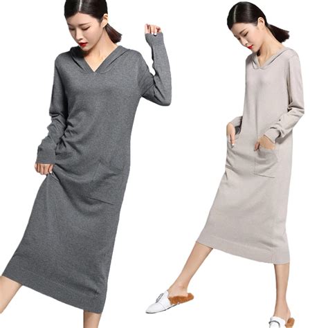 Aliexpress Com Buy Cashmere Winter Dress Women Hooded Sweater Dress