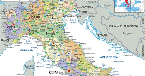 Italia Mapa Político Mapa De Italia Ciudades