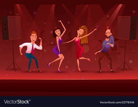 Night Club Disco Party Free Motion Modern Dancing 2 Horizontal Cartoon