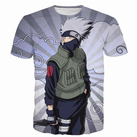 Kakashi Hatake Naruto Anime Stripes Vintage Grey Clouds 3d T Shirt