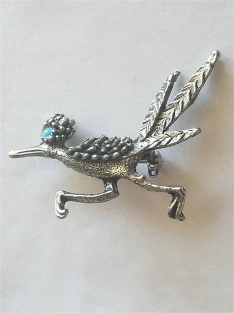 Vintage Roadrunner Brooch Silver And Turquoise Etsy Vintage Jewelry