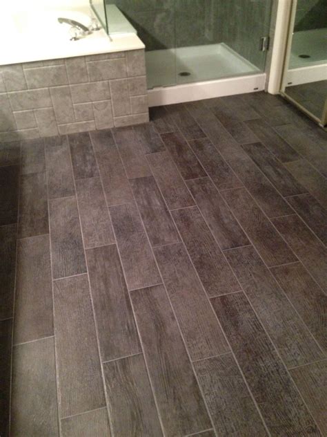 Bathroom Floor 6x24 Tiles Charcoal Gray Look Like Woodlove It