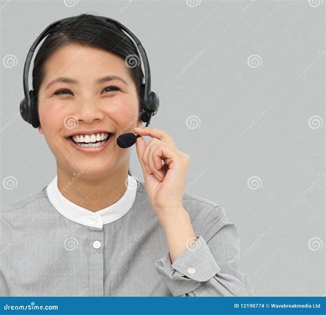 Asian Customer Service Agent With Headset On Stock Photo Image Of