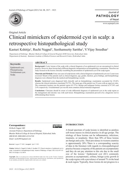 Pdf Clinical Mimickers Of Epidermoid Cyst In Scalp A Retrospective