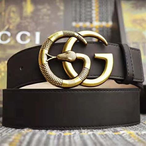 Gucci Unisex Leather Belt With Double G Buckle With Snake In Black