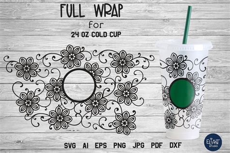 Cold Cup Wrap SVG, Floral SVG, Full Wrap SVG with Hole. - So Fontsy