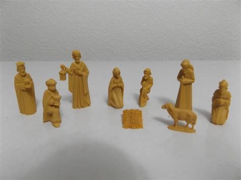 Vintage 9 Piece Plastic Miniature Nativity Setscene Germany Tallest