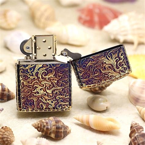 Zippo lighter japanese stream dragon antique gold 3 sides etching. Japanese Smoked Golden Arabesque With Dragon Zippo Lighter