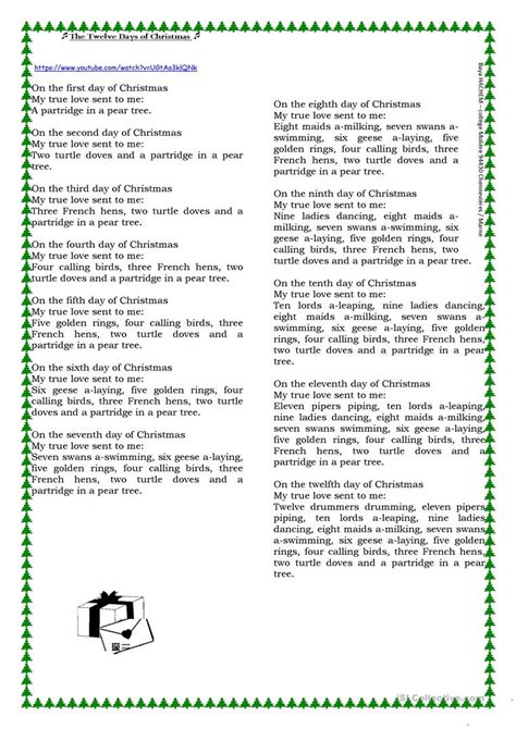 Lyrics To The Twelve Days Of Christmas Printable Web The Twelve Days Of