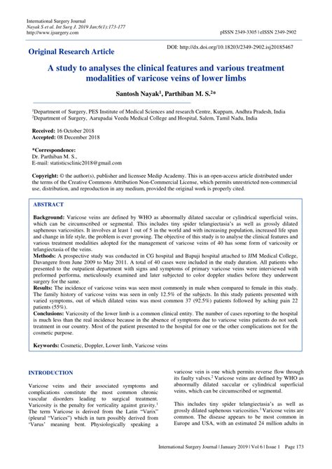 Pdf A Study To Analyses The Clinical Features And Various Treatment Modalities Of Varicose
