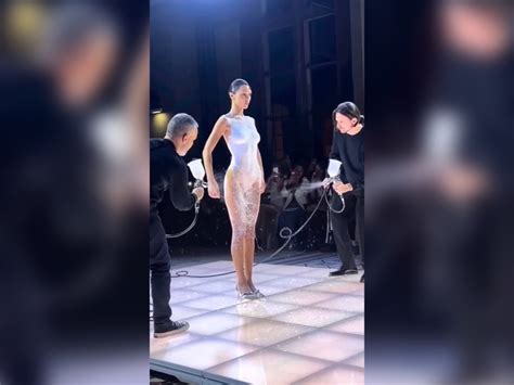 Bella Hadid and Her Spray-on Dress Turn Heads at Paris Fashion Week