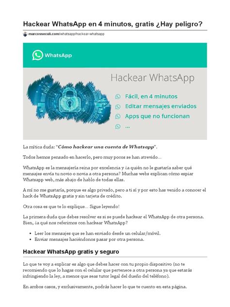Hackear Whatsapp En 4 Minutos Pdf Teléfonos Móviles Informática Y