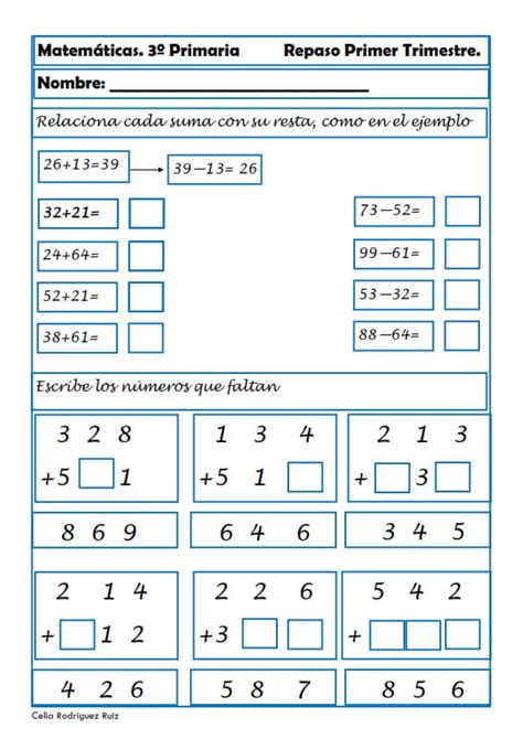 Ficha De Repaso De Matematicas Para Tercero De Primaria Images And