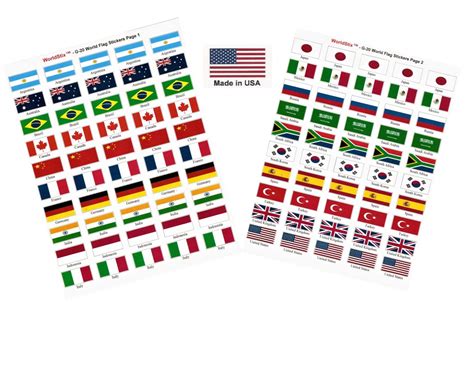 Worldstix Made In Usa 100 Stickers Representing Group Of 20 G 20