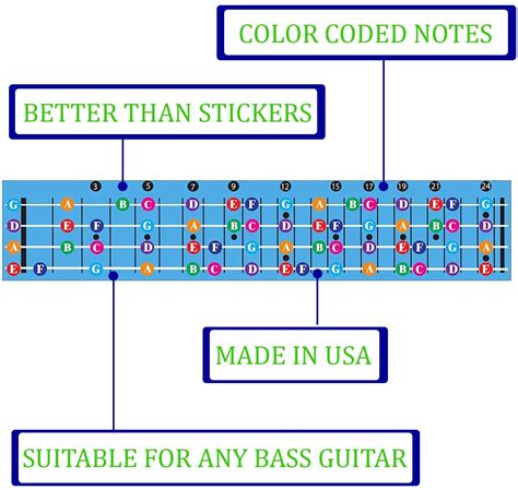 Color Coded Bass Guitar Fretboard Note Chart Quality Music Gear