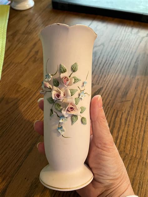 Vintage Lefton Very Pink Vase With Embossed Flowers Etsy