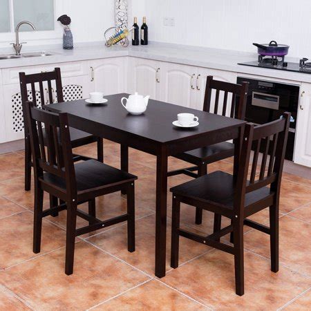 Gather around the broderick dining table. Costway 5PCS Solid Pine Wood Dining Set Table and 4 Chairs ...