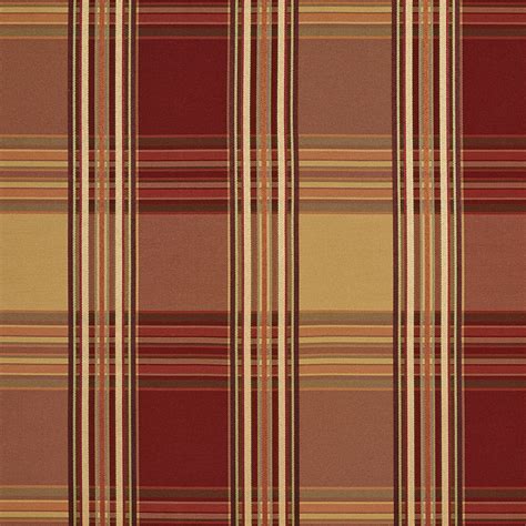 Burgundy Gold And Coral Plaid Woven Damask Upholstery Fabric