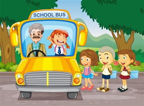 Niños Subiendo Al Autobús Escolar 417128 Vector En Vecteezy