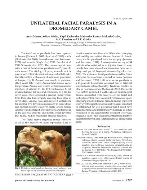Interested in reviewing for this journal? (PDF) UNILATERAL FACIAL PARALYSIS IN A DROMEDARY CAMEL