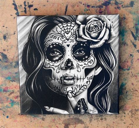 Sugar Skull Girl 8x8in Canvas Art Print Sugar Skull Girl Sugar Skull