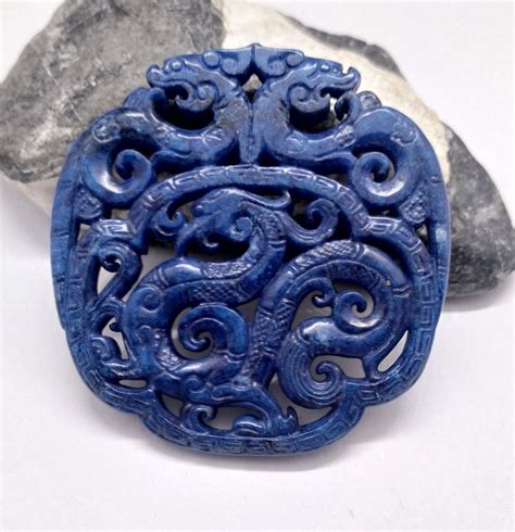 Chinese Ancient Jade Stone Pendant Carved Dragon Phoenix Blue Etsy