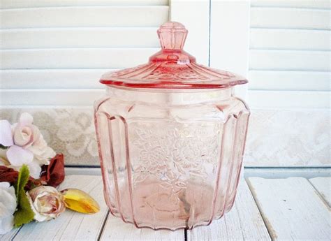 Pink Depression Glass Jar With Lid Mayfair Open Rose 8 Inch Etsy