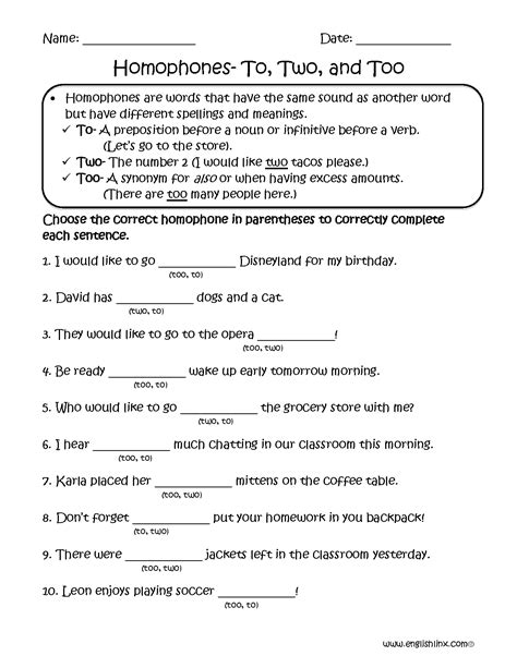 Homophones Worksheets